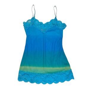 y2k blue and green ombre cami top with lace trim